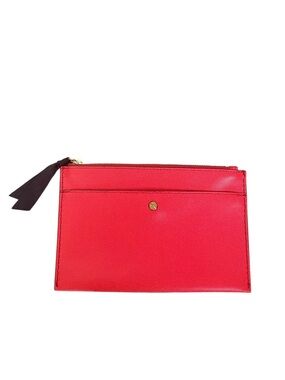 J. Crew Red Leather Zip Wristlet Clutch Bag